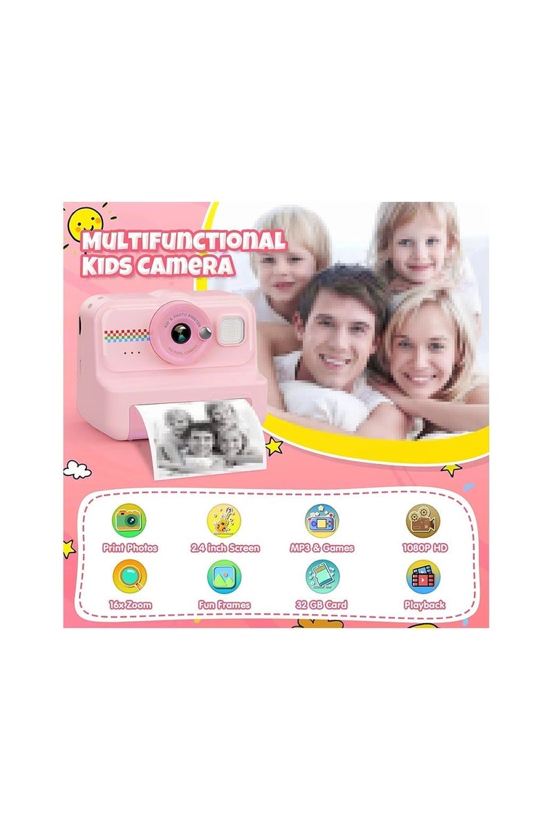 Kids Instant Print Camera - 1080P HD, 3 Rolls Paper & 32GB Card, Ideal Gift for Boys & Girls Age 3-14 (purple)l - Image 2